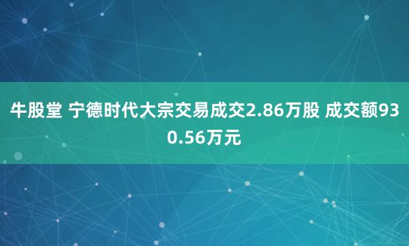 牛股堂 宁德时代大宗交易成交2.86万股 成交额930.56万元